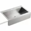 KOHLER Vault 35.75-in X 24.3125-in Single Bowl Tall (8-in Or Larger) Drop-In Apron Front/Farmhouse 2-Hole Commercial/Residential Kitchen Sink -Bath and Faucet shop 885612697295 1800x1800