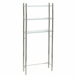Zenna Home® Floating Glass 26"W X 60"H Brushed Nickel Over-the-Toilet Storage Shelves