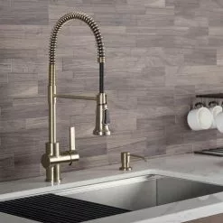 In Stock Hardwarestore Delivery Britt Single-Handle Pull Down Sprayer Kitchen Faucet In Brushed Gold 16 In Stock Hardwarestore Delivery Britt Single-Handle Pull Down Sprayer Kitchen Faucet In Brushed Gold -Bath and Faucet shop 896f84f0f9dca4734492c3de99fb1e75 1800x1800