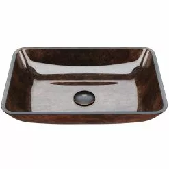 VIGO Russet Handmade Countertop Glass Rectangular Vessel Bathroom Sink In Red And Brown Fusion