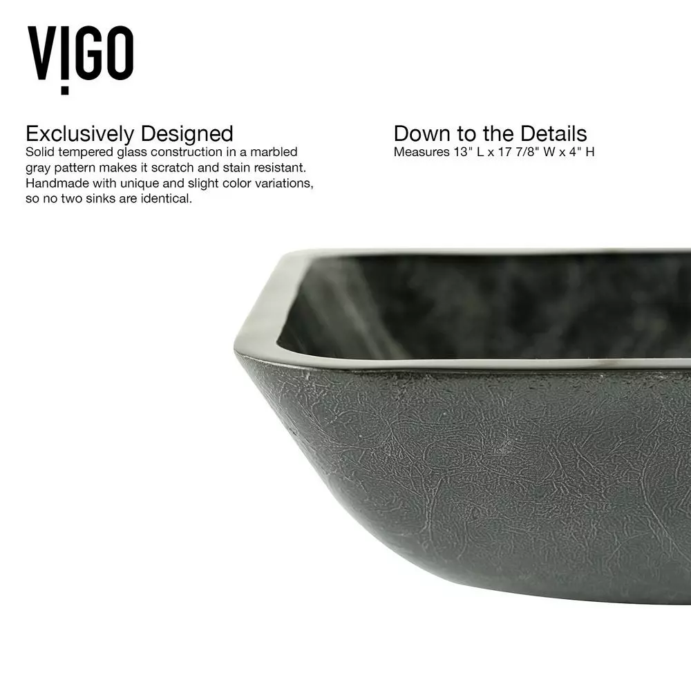 VIGO Onyx Handmade Glass Rectangle Vessel Bathroom Sink In Gray Onyx 8 VIGO Onyx Handmade Glass Rectangle Vessel Bathroom Sink In Gray Onyx - Image 6