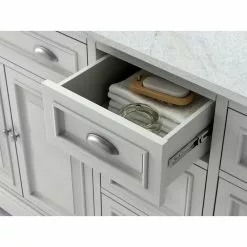 In Stock Hardwarestore Delivery Sadie 67 In. W X 21.5 In. D Vanity In Dove Grey With Marble Vanity Top In Natural White With White Sinks -Bath and Faucet shop 8efedcad65bc534c829d02f0d715f4d1 1800x1800