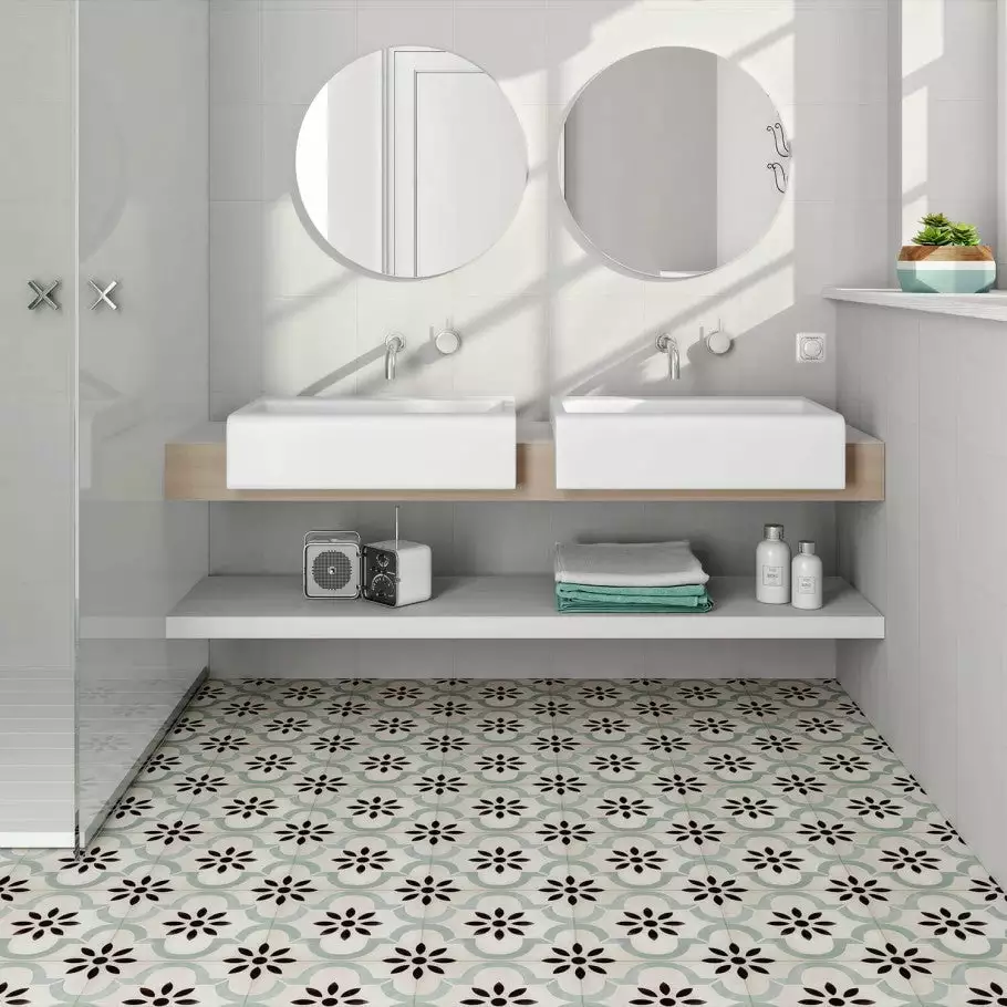 Bond Tile Prado Beige And Green Encaustic 9x9 Glazed Porcelain Tile 4 Bond Tile Prado Beige And Green Encaustic 9x9 Glazed Porcelain Tile - Image 2