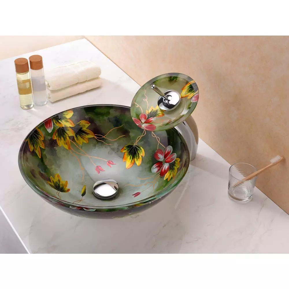 ANZZI Impasto Series Vessel Sink In Hand Painted Mural With Matching Chrome Waterfall Faucet 6 ANZZI Impasto Series Vessel Sink In Hand Painted Mural With Matching Chrome Waterfall Faucet - Image 4