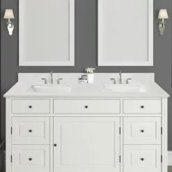 In Stock Hardwarestore Delivery 61 In. W X 22 In. D X 0.75 In. H Quartz Vanity Top In Carrara White With White Basin 10 In Stock Hardwarestore Delivery 61 In. W X 22 In. D X 0.75 In. H Quartz Vanity Top In Carrara White With White Basin -Bath and Faucet shop 94479eb7d6689855faaca9c7d2d05665 1800x1800