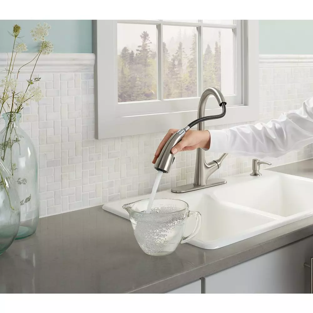 In Stock Hardwarestore Delivery Elmbrook Single-Handle Pull-Down Sprayer Kitchen Faucet In Vibrant Stainless 7 In Stock Hardwarestore Delivery Elmbrook Single-Handle Pull-Down Sprayer Kitchen Faucet In Vibrant Stainless - Image 5