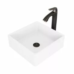 VIGO Dianthus White Matte Stone Vessel Bathroom Sink And Linus Bathroom Vessel Faucet In Antique Rubbed Bronze W/ Pop Up -Bath and Faucet shop 94eba8b1b1dc387eef0176c03826f971 1800x1800