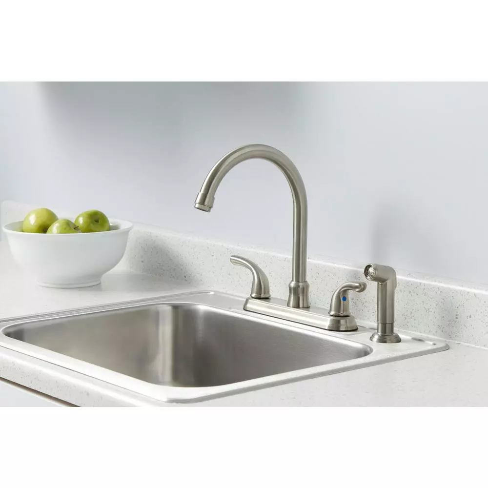 In Stock Hardwarestore Delivery Builders 2-Handle Standard Kitchen Faucet With Sprayer In Stainless Steel 5 In Stock Hardwarestore Delivery Builders 2-Handle Standard Kitchen Faucet With Sprayer In Stainless Steel - Image 3