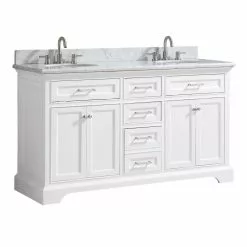 In Stock Hardwarestore Delivery Windlowe 61 In. W X 22 In. D X 35 In. H Bath Vanity In White With Carrera Marble Vanity Top In White With White Sink -Bath and Faucet shop 96e77a9c192c4cd8f1cdc1fb0ed13798 1800x1800