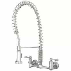 In Stock Hardwarestore Delivery 2-Handle Wall-Mount Pull-Down Sprayer Kitchen Faucet In Stainless Steel