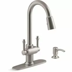 In Stock Hardwarestore Delivery Thierry Two Handle Pull-Down Sprayer Kitchen Faucet With Soap Dispenser In Polished Chrome -Bath and Faucet shop 992c881fbfc9baf86c1bfc3928b4c335 fb01e342 c5a1 4e58 ba91 24000974c0aa 1800x1800