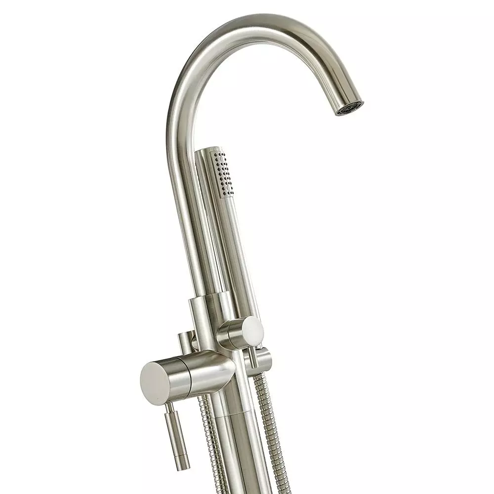 In Stock Hardwarestore Delivery Athena Single-Handle Floor-Mounted Roman Tub Faucet With Hand Shower In Brushed Nickel 8 In Stock Hardwarestore Delivery Athena Single-Handle Floor-Mounted Roman Tub Faucet With Hand Shower In Brushed Nickel - Image 6
