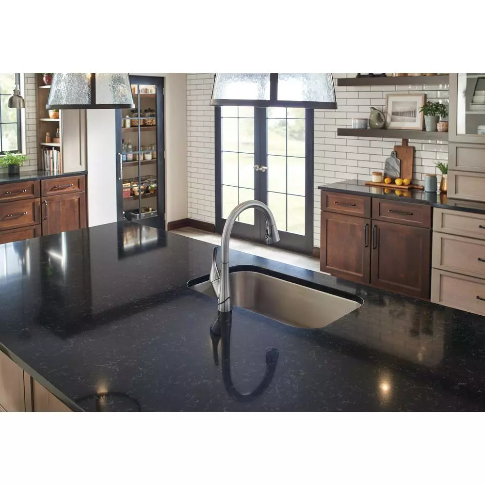 In Stock Hardwarestore Delivery Esque Single-Handle Pull-Down Sprayer Kitchen Faucet With ShieldSpray Technology In Arctic Stainless 12 In Stock Hardwarestore Delivery Esque Single-Handle Pull-Down Sprayer Kitchen Faucet With ShieldSpray Technology In Arctic Stainless - Image 10