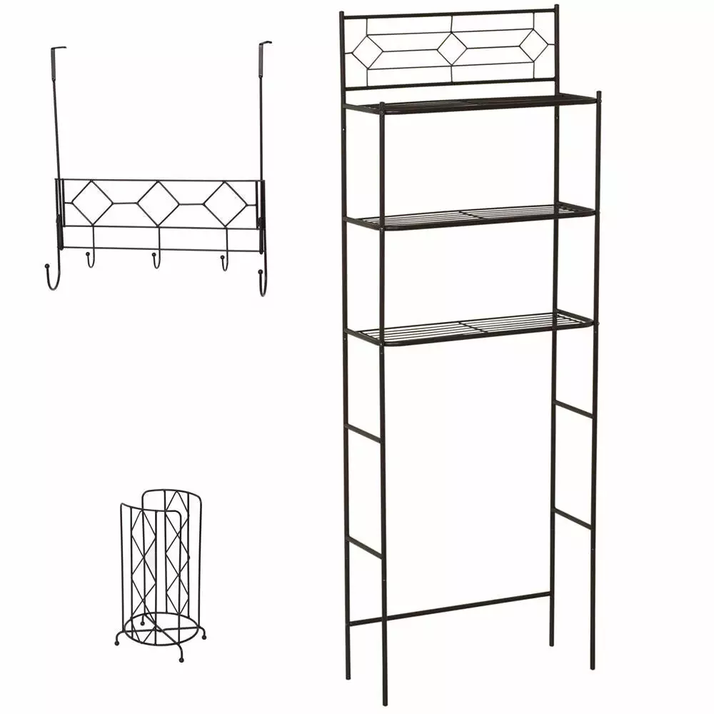 Zenna Home® Diamond Pearl 23"W X 9"D X 65"H Oil-Rubbed Bronze 3-Piece Over-the Toilet Storage Shelves Set 3 Zenna Home® Diamond Pearl 23"W X 9"D X 65"H Oil-Rubbed Bronze 3-Piece Over-the Toilet Storage Shelves Set
