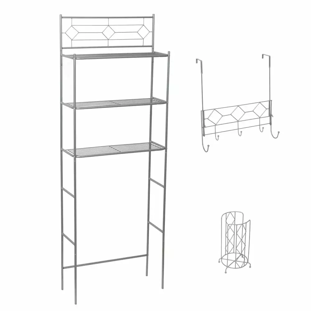 Zenna Home® Diamond Pearl 23"W X 9"D X 65"H Nickel 3-Piece Over-the Toilet Storage Shelves Set 3 Zenna Home® Diamond Pearl 23"W X 9"D X 65"H Nickel 3-Piece Over-the Toilet Storage Shelves Set