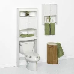 Zenna Home® Country Cottage 23"W X 67"H White Over-The-Toilet Storage Cabinet -Bath and Faucet shop Country Cottage Collection 1800x1800