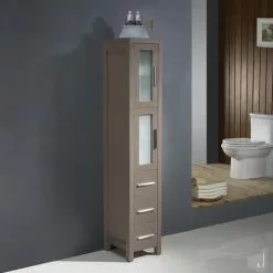 Fresca Torino 12"W X 15"D X 68-1/8"H Gray Oak Linen Cabinet -Bath and Faucet shop FST6260GO 1 1800x1800