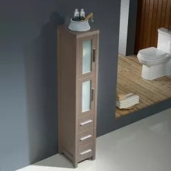 Fresca Torino 12"W X 15"D X 68-1/8"H Gray Oak Linen Cabinet -Bath and Faucet shop FST6260GO 2 1800x1800