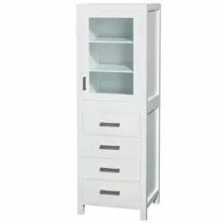 Wyndham Collection Sheffield 24"White Linen Tower With Shelved Cabinet Storage And 4 Drawers