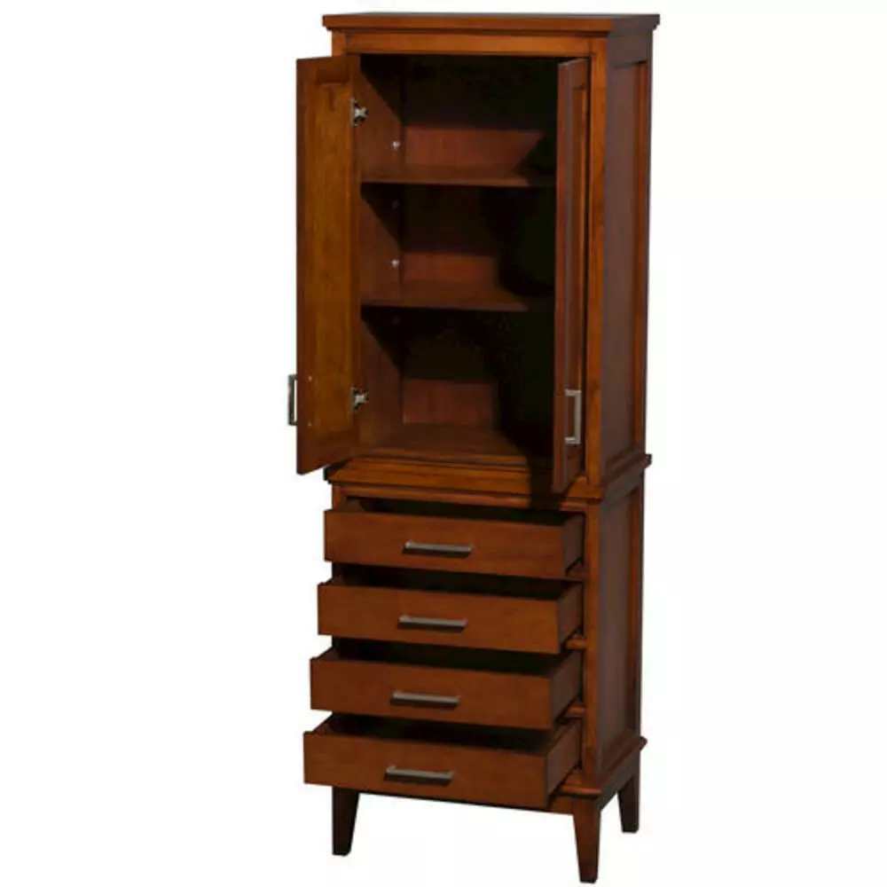 Wyndham Collection Hatton 24"W X 16"D X 71"H Light Chestnut Linen Cabinet 4 Wyndham Collection Hatton 24"W X 16"D X 71"H Light Chestnut Linen Cabinet - Image 2