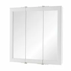 In Stock Hardwarestore Delivery 24-3/16 In. W X 24-3/16 In. H Fog Free Framed Surface-Mount Tri-View Bathroom Medicine Cabinet In White