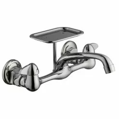 In Stock Hardwarestore Delivery 2-Handle Wall-Mount Kitchen Faucet With Soap Dish In Chrome