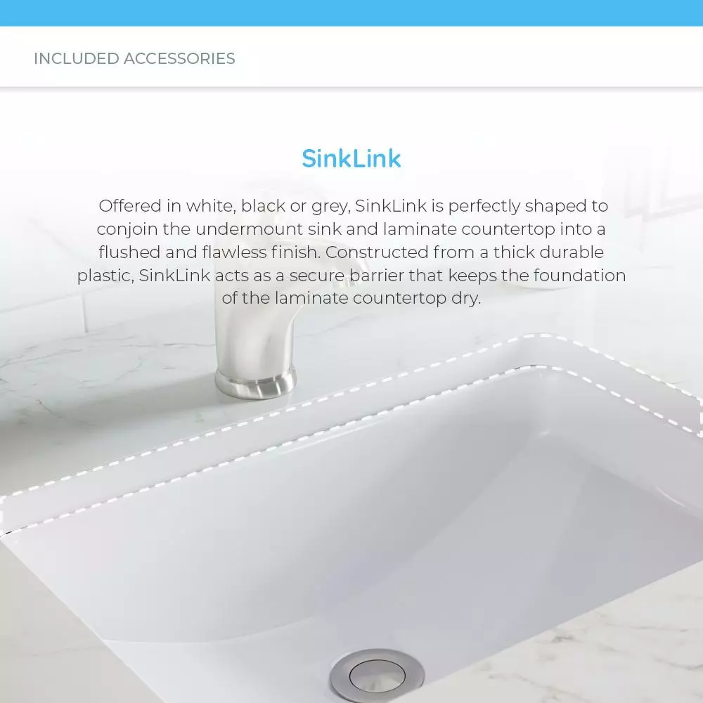 MR Direct 19 In. Undermount Bathroom Sink In White With White SinkLink And Pop-Up Drain In Brushed Nickel 7 MR Direct 19 In. Undermount Bathroom Sink In White With White SinkLink And Pop-Up Drain In Brushed Nickel - Image 5