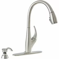 In Stock Hardwarestore Delivery DeLuca Single-Handle Pull-Down Sprayer Kitchen Faucet With ShieldSpray Technology And Soap Dispenser In Stainless -Bath and Faucet shop a7fb2669785ab3bcc7923cf7ea7110e8 1800x1800