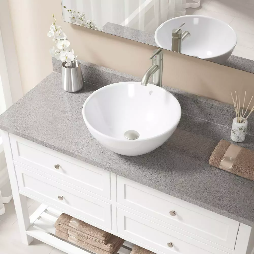 MR Direct Porcelain Vessel Sink In White With 718 Faucet And Pop-Up Drain In Brushed Nickel 4 MR Direct Porcelain Vessel Sink In White With 718 Faucet And Pop-Up Drain In Brushed Nickel - Image 2