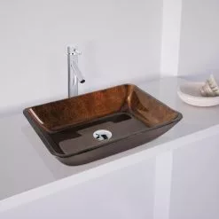 VIGO Russet Handmade Countertop Glass Rectangular Vessel Bathroom Sink In Red And Brown Fusion -Bath and Faucet shop a9067c4ac63bfb751db07c67f1767029 1800x1800