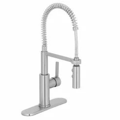 In Stock Hardwarestore Delivery Statham Single-Handle Coil Spring Neck Kitchen Faucet With TurboSpray And FastMount In Stainless Steel
