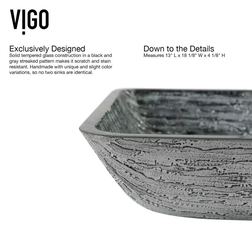 VIGO Titanium Handmade Glass Rectangle Vessel Bathroom Sink In Slate Grey 8 VIGO Titanium Handmade Glass Rectangle Vessel Bathroom Sink In Slate Grey - Image 6