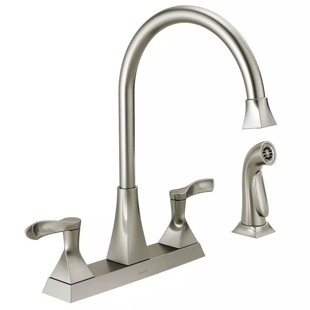 In Stock Hardwarestore Delivery Everly 2-Handle Standard Kitchen Faucet With Spray In Stainless 3 In Stock Hardwarestore Delivery Everly 2-Handle Standard Kitchen Faucet With Spray In Stainless