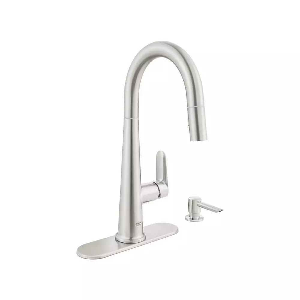 In Stock Hardwarestore Delivery Veletto Single-Handle Pull-Down Dual Sprayer Kitchen Faucet With Soap Dispenser In SuperSteel InfinityFinish 3 In Stock Hardwarestore Delivery Veletto Single-Handle Pull-Down Dual Sprayer Kitchen Faucet With Soap Dispenser In SuperSteel InfinityFinish