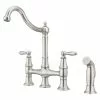 In Stock Hardwarestore Delivery Courant Two Handle Bridge Kitchen Faucet With Side Spray In Stainless Steel -Bath and Faucet shop b4f74b19e78b0f405cf9765035377254 1800x1800
