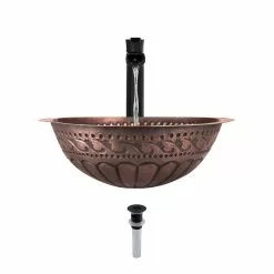 MR Direct Tri-Mount Bathroom Sink In Copper With 731 Faucet And Grid Drain In Antique Bronze