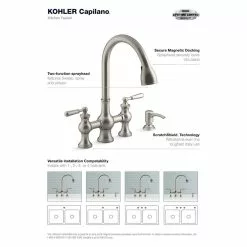 In Stock Hardwarestore Delivery Capilano 2-Handle Bridge Farmhouse Pull-Down Kitchen Faucet With Soap Dispenser And Sweep Spray In Vibrant Stainless -Bath and Faucet shop b612445f38ba02d54176df2e642d0462 1800x1800