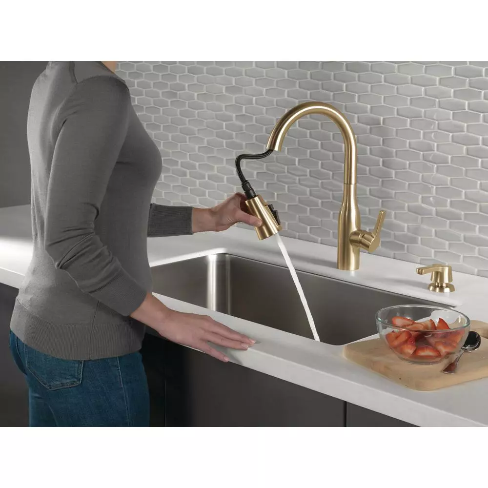 In Stock Hardwarestore Delivery Marca Single-Handle Pull-Down Sprayer Kitchen Faucet With ShieldSpray Technology In Champagne Bronze 9 In Stock Hardwarestore Delivery Marca Single-Handle Pull-Down Sprayer Kitchen Faucet With ShieldSpray Technology In Champagne Bronze - Image 7