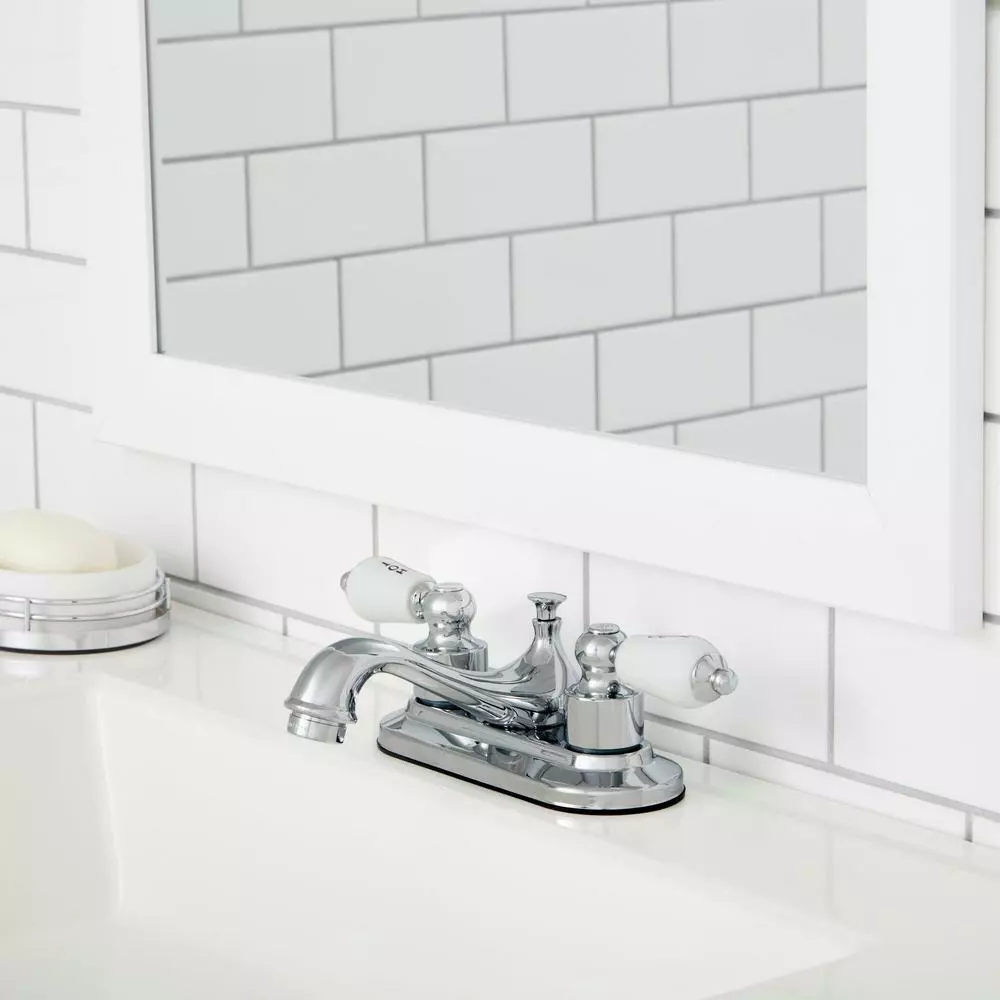 In Stock Hardwarestore Delivery Teapot 4 In. Centerset 2-Handle Low-Arc Bathroom Faucet In Chrome 5 In Stock Hardwarestore Delivery Teapot 4 In. Centerset 2-Handle Low-Arc Bathroom Faucet In Chrome - Image 3