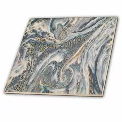 3dRose Blue Gray And Gold Marble Texture Effect - Ceramic Tile, 6-inch