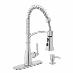In Stock Hardwarestore Delivery Mandouri Single-Handle Spring Pull Down Kitchen Faucet With TurboSpray, FastMount And Soap Dispenser In Stainless Steel