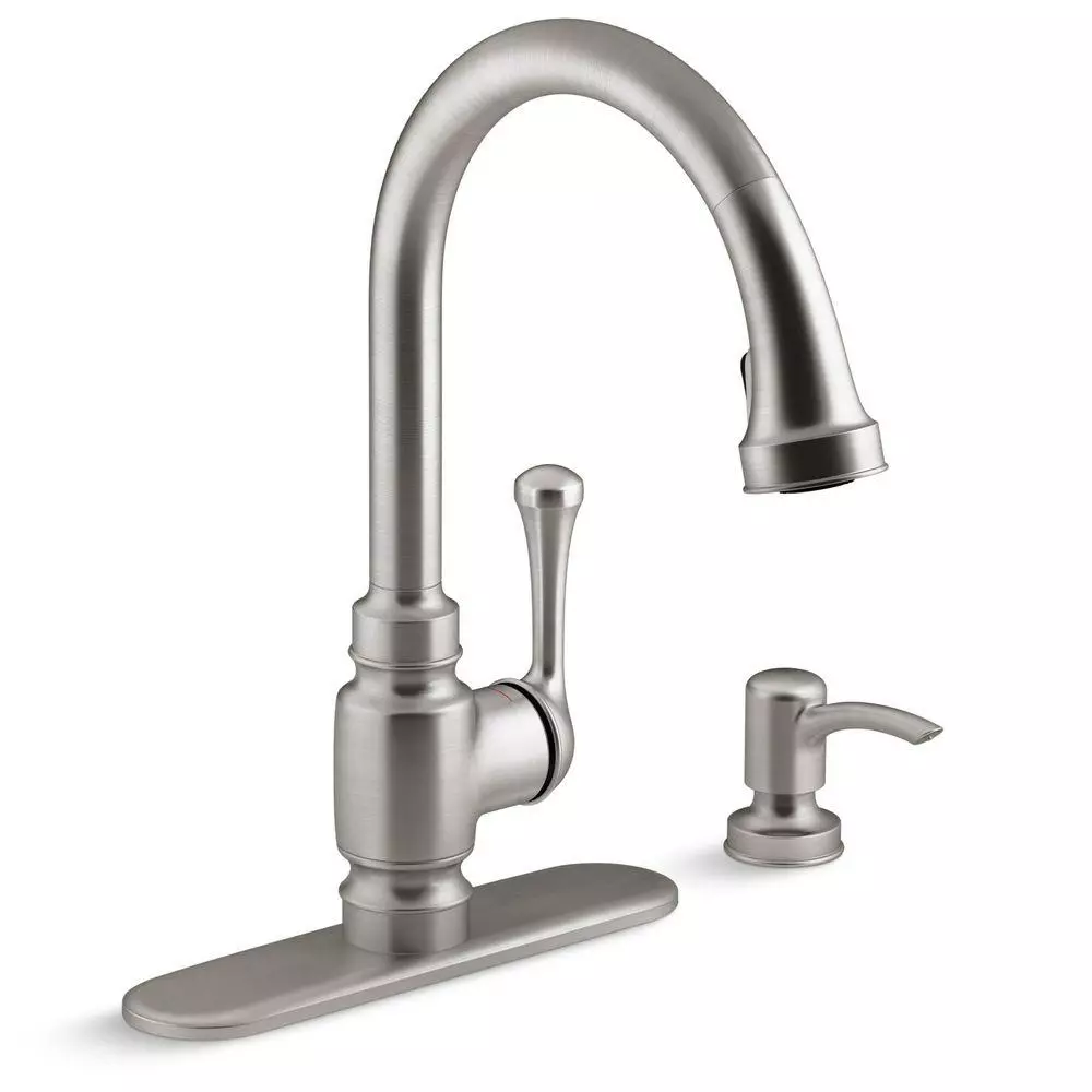 In Stock Hardwarestore Delivery Carmichael Single-Handle Pull-Down Sprayer Kitchen Faucet In Stainless Steel 3 In Stock Hardwarestore Delivery Carmichael Single-Handle Pull-Down Sprayer Kitchen Faucet In Stainless Steel