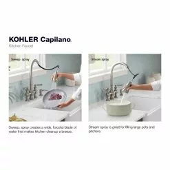 In Stock Hardwarestore Delivery Capilano 2-Handle Bridge Farmhouse Pull-Down Kitchen Faucet With Soap Dispenser And Sweep Spray In Vibrant Stainless -Bath and Faucet shop bc9d5db3fb7962d4ebc125ad458c5607 1800x1800