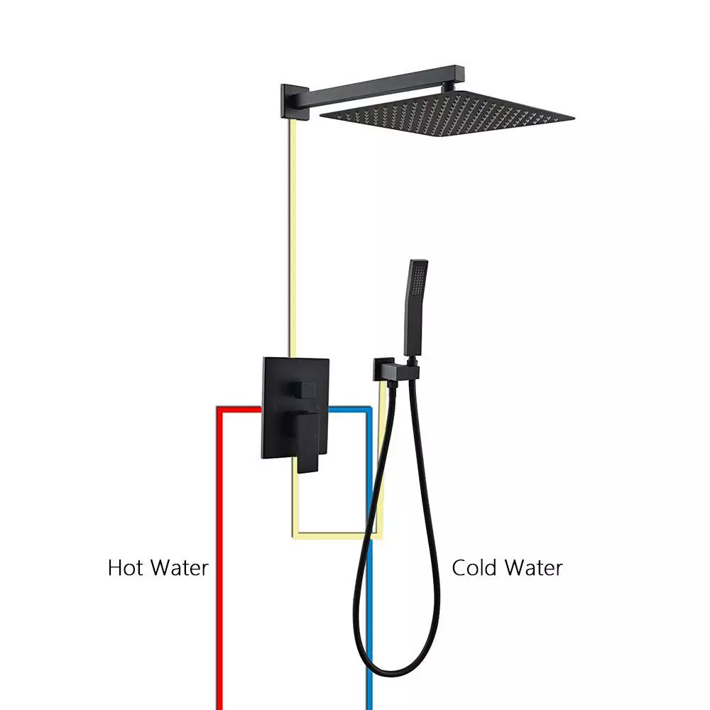 In Stock Hardwarestore Delivery 1-Spray Square High Pressure Wall Bar Shower Kit Bathroom Shower System With Hand Shower In Black 5 In Stock Hardwarestore Delivery 1-Spray Square High Pressure Wall Bar Shower Kit Bathroom Shower System With Hand Shower In Black - Image 3