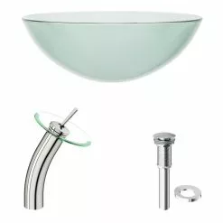 VIGO Glass Vessel Bathroom Sink In Clear Crystalline Glass With Waterfall Faucet Set In Brushed Nickel -Bath and Faucet shop bd8a2ede6dd29e105e4f211fbede1435 1800x1800
