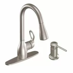 In Stock Hardwarestore Delivery Kleo Single-Handle Pull-Down Sprayer Kitchen Faucet Power Clean In Spot Resist Stainless With Soap Dispenser