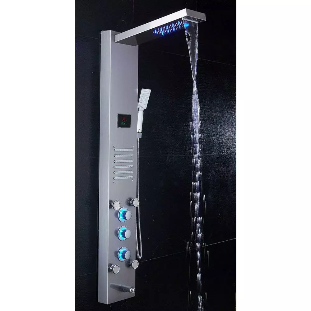 In Stock Hardwarestore Delivery 53 In. 10-Jet Shower Panel System In Brushed Nickel With LED Rainfall Waterfall Shower Head Handshower And Tub Spout 6 In Stock Hardwarestore Delivery 53 In. 10-Jet Shower Panel System In Brushed Nickel With LED Rainfall Waterfall Shower Head Handshower And Tub Spout - Image 4