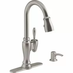 In Stock Hardwarestore Delivery Arsdale Single-Handle Pull-Down Sprayer Kitchen Faucet With Soap/Lotion Dispenser In Vibrant Stainless