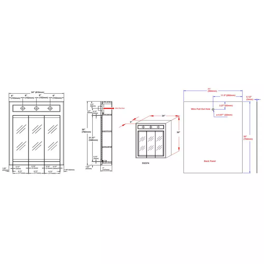In Stock Hardwarestore Delivery Concord 24 In. X 30 In. 3-Light Tri-View Surface-Mount Medicine Cabinet In White Gloss 4 In Stock Hardwarestore Delivery Concord 24 In. X 30 In. 3-Light Tri-View Surface-Mount Medicine Cabinet In White Gloss - Image 2