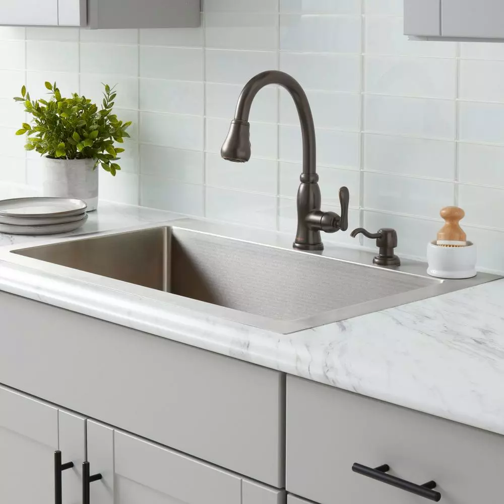 In Stock Hardwarestore Delivery Pavilion Single-Handle Pull-Down Kitchen Faucet With TurboSpray And FastMount And Soap Dispenser In Bronze 4 In Stock Hardwarestore Delivery Pavilion Single-Handle Pull-Down Kitchen Faucet With TurboSpray And FastMount And Soap Dispenser In Bronze - Image 2